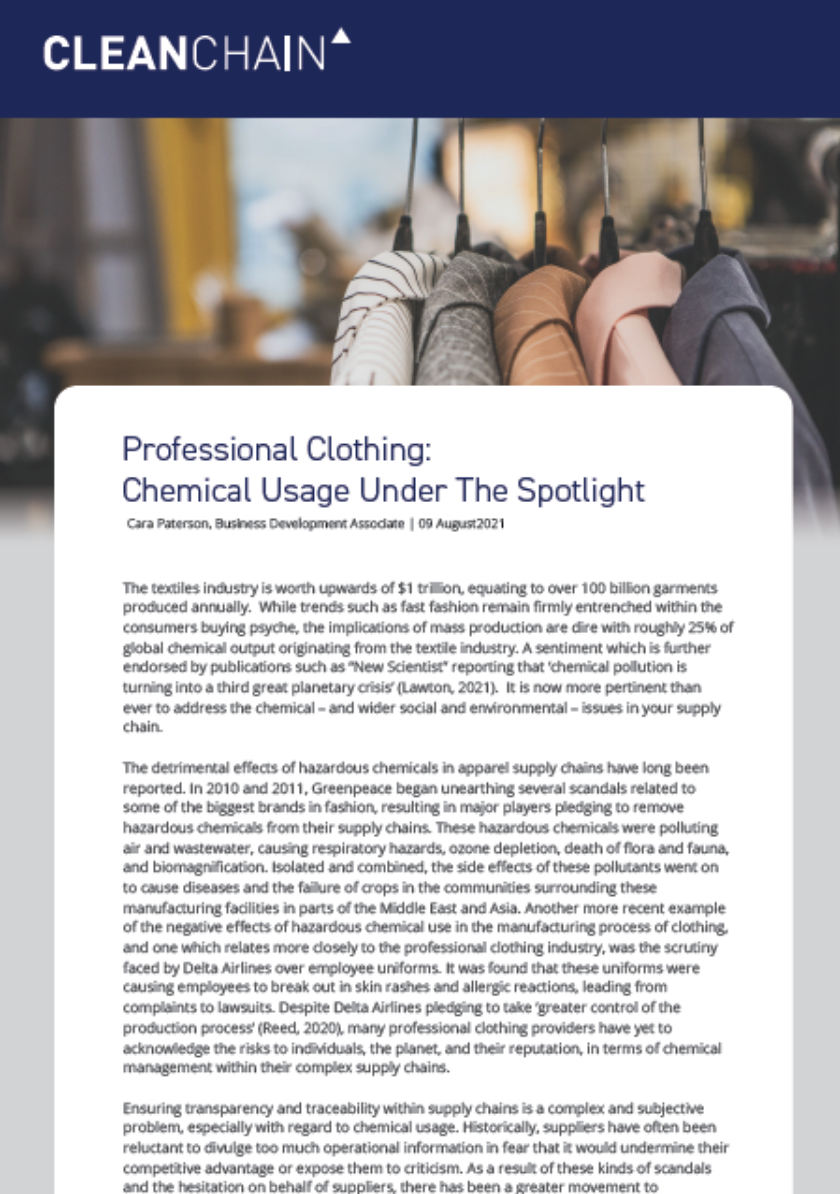 Professional Clothing: Chemical Usage Under The Spotlight